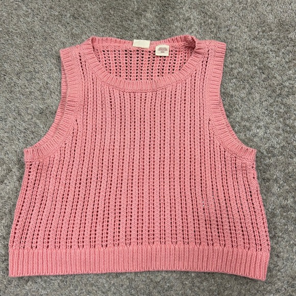 Levi's Sweaters - Levi's Sweater Vest Medium Pink Open Knit Crochet Cotton Sleeveless Baby Blue